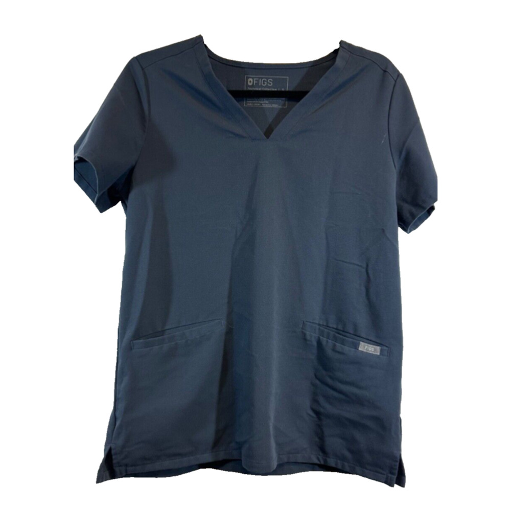 Figs Scrub Top Women's S Navy Blue Short Sleeve V-Neck Technical Collection D7